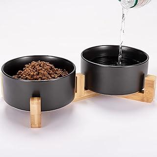 Ceramic Dog Bowl Set with Non-Slip Wood Stand