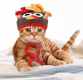 Legendog Cat Costume Turkey Hat Halloween Thanksgiving Party Handmade Crochet Pet Headgear for Small Dog Kittens