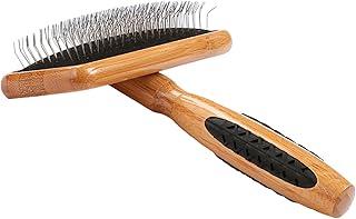 Bass Brushes Medium Slicker Style Pet brush with Bamboo Wood Handle and Rubber Grips