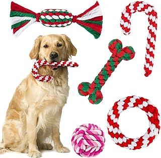 ADXCO 5 Pack Christmas Dog Rope Toys for Aggressive Chewable Theme Pet